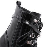 Patent Leather Gothic Black Boots Women Heel Chain Chunky Heel Platform Female Punk Ankle Zipper Goth Mart Lion   