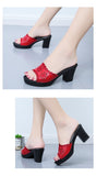 Women Open Toe Slippers Round Toe Solid Color High Thick Heel Slippers Shoes High Heels Wedges Sandals Mart Lion   