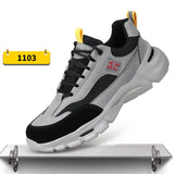 light weight safety work shoes men's breathable work sneakers with iron toe anti puncture security anti slip work boots MartLion C1103 Grey 37 