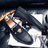Men's Loafers Leather Round Toe Solid Color Dress Party Black Wedding Slip-On Shoes Daily Casual MartLion   
