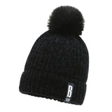 Winter Chenille Wool Hat Women's Padded Warm Knitted Women's Hats Cycling Pullover Hat MartLion black One Size 