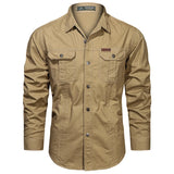 Autumn Coton Shirts Men's Long Sleeve Multi-Pocket Cargo Shirt Solid Color Casual Outdoor Colthing Shirt MartLion khaki M 50-60kg CHINA