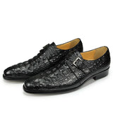 Genuine Leather Shoes Crocodile Pattern Classic Style Men‘s Loafers Wedding Buckle Strap Slip on Pointed Toe Black Blue MartLion black 39 