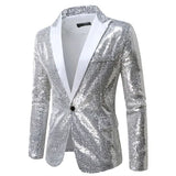 Men's Luxurious Sequin Suit Jacket Green Silver Bar KTV Stage Dress Coat blazers MartLion Silver Eur S CHINA