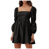 Dresses Women Gothic Clothes Square Neck Solid Color Mini Dress MartLion   