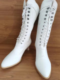 British Style Punk Noble Women Retro Knight Boot Medieval PU Leather Ankle Lady Cosplay High Heel Shoes Mart Lion white 34 