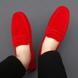 Suede Leather Penny Peas Loafers Men's Women Boys Driving Shoes Moccasins Slip on Flats Designer Loafers Pink MartLion   