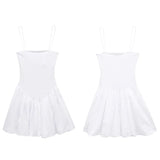 Women's Thin Straps Poplin Puff Short Women's Clothing Vacation Outfits Female Dresses MartLion white XS 