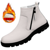 Men's Boots Designer Autumn Ankle Round Toe Snow High Shoes Winter Leisure Leather Velvet Warm MartLion White-FUR 41 