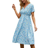 Women's Small Floral Printed Short-sleeved Dress, Summer Dresses   Women's Dress MartLion   