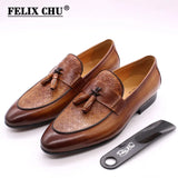 Men's Tassel Loafers Genuine Leather Luxury Slip on Dress Shoes Party Wedding Casual MartLion Brown US 6 