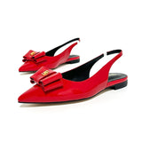 Summer Women's Sandals Genuine Leather Pointed Elastic Band Low Heel Leather Bag Party Shoes MartLion Red 40 CHINA