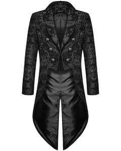 Men's Autumn Gothic Steampunk Tailcoat Jacket Black Brocade Wedding Coat blazers MartLion   