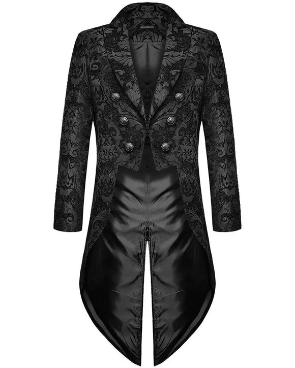  Men's Autumn Gothic Steampunk Tailcoat Jacket Black Brocade Wedding Coat blazers MartLion - Mart Lion