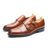 Luxury Men's Wedding Formal Shoes Genuine Leather Pure Brown Black Double Buckle Monk Strap Cap Toe Office Dress MartLion   