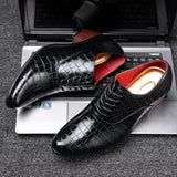 Black Men's Formal Shoes Stone Pattern Thick Heel Lace Up Brown Handmade Dress Mart Lion   
