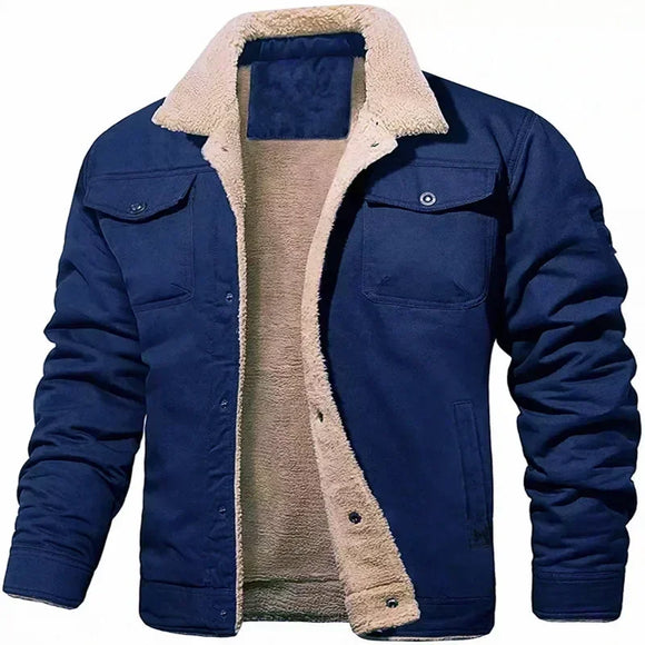 Winter Men's Bomber Jacket Plush Thicken Wool Jacket Men's Lapel Embroidery Thick Warm Cargo Jackets Coats MartLion Blue US -S 