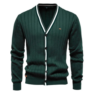 Men's Cotton Cardigan Sweater V Neck Button-up Casual MartLion SW199-Green EUR L 80-90kg 