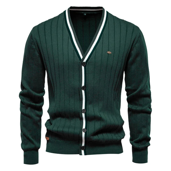 Men's Cotton Cardigan Sweater V Neck Button-up Casual MartLion SW199-Green EUR L 80-90kg 