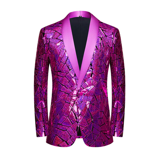 Luxury Wave Striped Gold Sequin Blazer Jackets Men's Shawl Lapel One Button Shiny Party Wedding Suits Jackets Tuxedo Blazer MartLion PURPLE XS 