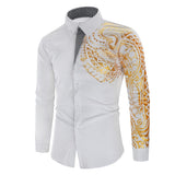 Men's Shirt Luxury Gold Long Sleeve Shirt White Black Dress Prom Social Print Mart Lion   