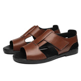 Leather Shoes Men's Sandals Summer Holiday Shoes Flat Cow Leather Footwear Black MartLion brown 8 