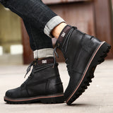 Cow Leather Boots Men's Lace Up Ankle Platform Autumn Winter Ladies Outdoor Vintage Mart Lion   