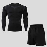 3pcs Gym Thermal Underwear Men's Clothing Sportswear Suits Compression Fitness Breathable quick dry Fleece men top trousers shorts MartLion Thin 2pc 3 S 