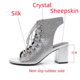 Summer Women's Sandals Hollow out Rhinestone Lace up High Heels Luxury Party Wedding Shoes Dress MartLion   