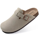 Classic Cork Clogs Slippers Women Men's Soft Suede Sandals With Arch Support Trendy Beach Slides Home Mules MartLion cow suede-Grey 37 