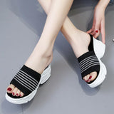 Chunky Slippers Women Sole Wedges Heels Flip Flops Casual Shoes Waterproof Platform Slippers Ladies Sandals White Mart Lion   