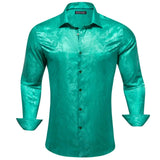 Designer Shirts Men's Embroidered Silk Paisley Blue Green Black White Gold Slim Fit Blouses Long Sleeve Tops Barry Wang MartLion 0828 S 