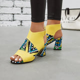 Sandals Ladies Print Thick Heel Fish Mouth Women's Shoes MartLion   