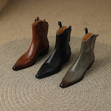 Women Boots Genuine Leather Western Shoes Pointed Toe Chunky Heel Chelsea Retro MartLion   