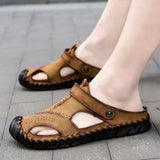 Men's Leather Sandals Summer Classic Shoes Slippers Soft Roman Outdoor Walking Footwear Mart Lion   