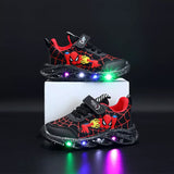 LED Casual Sneakers Red Black For Spring Boys Cartoon Mesh Outdoor Shoes Children Lighted Non-slip MartLion   