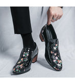 Classic Printed Men's High Heel Shoe Pointed Leather Shoes Slip-on Wedding zapatos hombre Mart Lion   