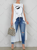 Female Stylish Figure Printed Round-Neck  Vest Tops  Summer  Casual MartLion   