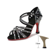 Pearl Black Latin Dance Shoes for Women Summer Soft Bottom Indoor Jazz Tango Salsa High Heels Sandals Party MartLion Black heel 7.5cm 40 