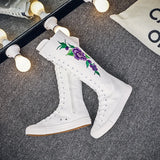 Embroidered Dance Side Zipper Super High Collar Canvas Women's Boots Shoes for Sneakers MartLion   