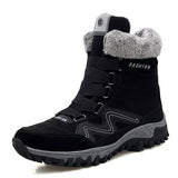 Ankle Boots Flat Shoes Suede Leather  Winter Warm Plush Waterproof  Women Snow Mart Lion black grey 35 