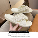 Women Slippers Summer Causal Outwear Korean Flat Sole Slippers Designer Pleated Shoes Female Mart Lion Creamy-white 35 
