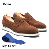 Luxury Men's Penny Loafers Cow Suede Leather Brown Slip-On Sneakers Casual Shoes for Party Office Work Homme MartLion Brown EUR 44 