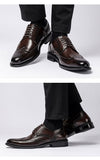 Classic British Style Pointed Toe Leather Shoes Men's Oxfords Formal Leather Brogue Flats Wedding Mart Lion   