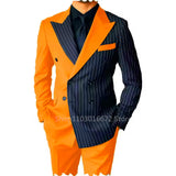 Blue and Striped Men's Suits For Wedding Slim Fit Peak Lapel Blazers Pants 2 Piece Formal Causal Groom Wear Homme MartLion orange XS (EU44 or US34) 