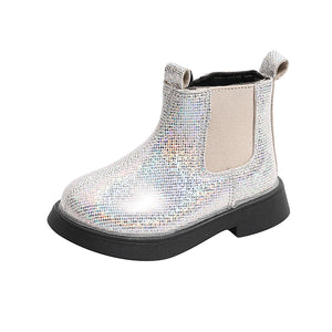 Autumn Spring Children Short Boots Girls Crystal Chelsea Boots Little Princess Bling Bling Baby Shoes Kids Leather MartLion   