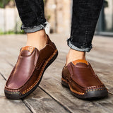 Men Loafers Split Leather Casual Shoes For Men Slip On Flat Sneakers MartLion   