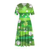 Women's Clothing Unique St Patrick's Day Print Mid-Calf Dresses Round Neck Short Sleeves Frocks MartLion   