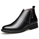 Genuine Leather Chelsea Boots Men's Winter Shoes Plush Warm Zipper Winter Ankle Black MartLion Black 9.5 