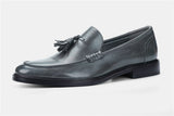 Grade Wood Grain Shoes Men's Leather Luxury Loafers with Fringe Slip on Tassel Slip on Flats Mart Lion   